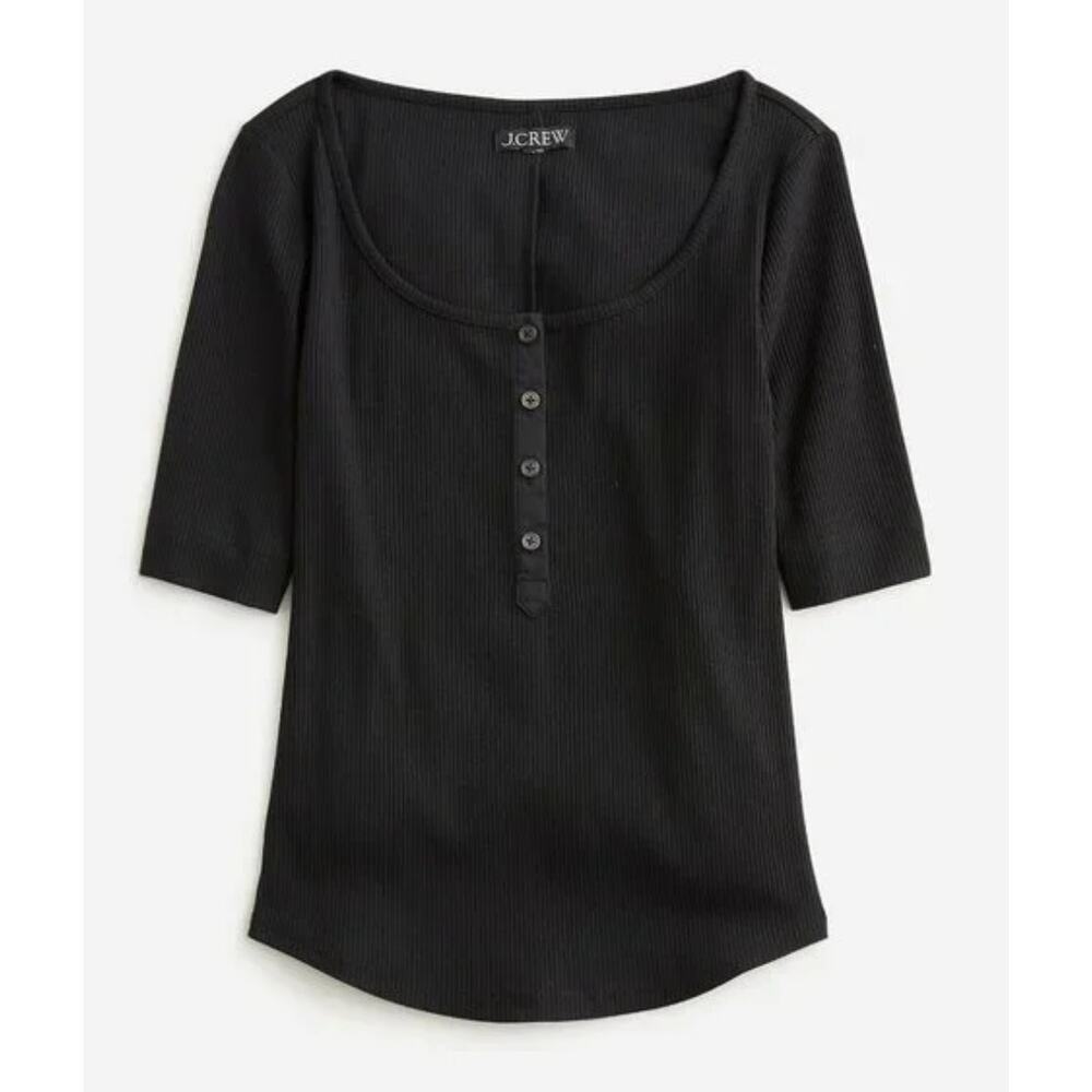 JCREW Henley Ribbed Black Top Size Small
